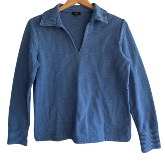 Talbots Ribbed Polo Sweater V-Neck Knit Pullover Blue Size S - Picture 2 of 14